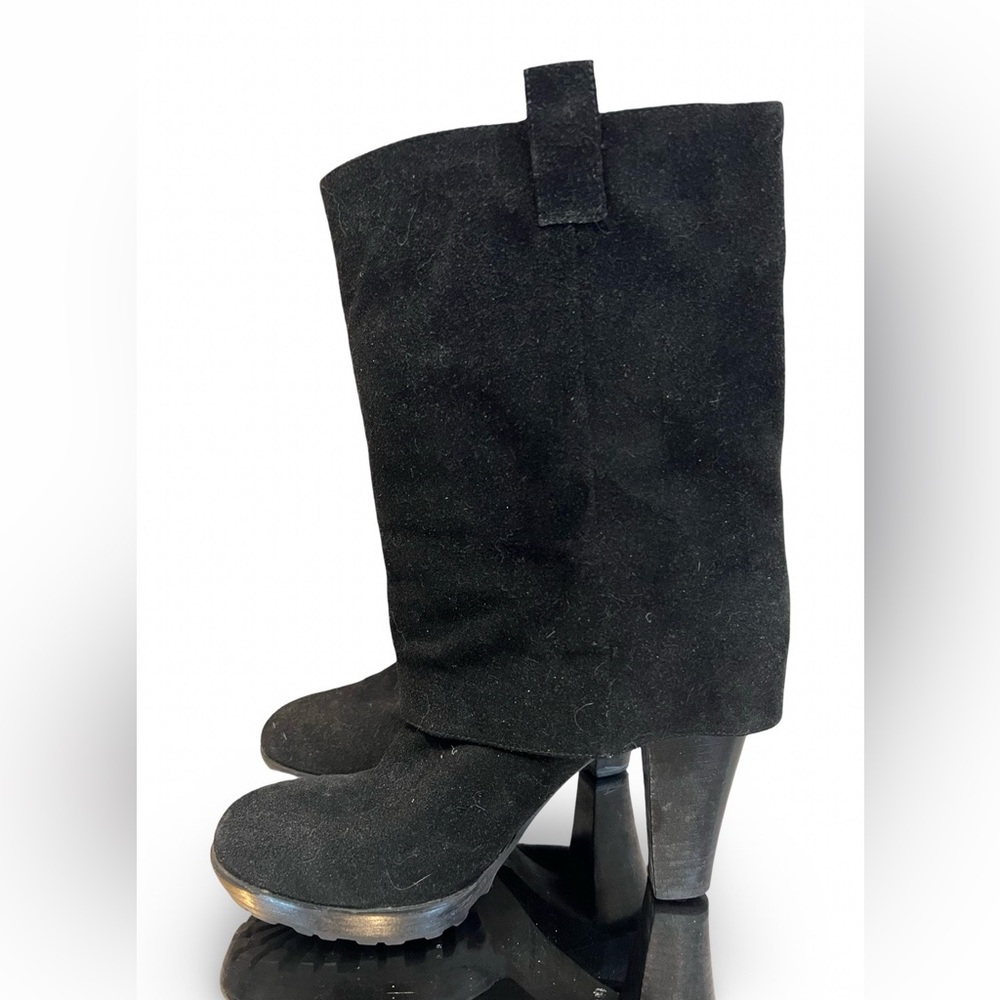 Nine West Black Suede Bootcut Heeled Boots Size 10M